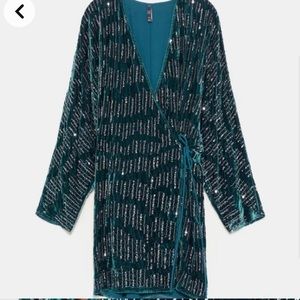 ZARA Velvet and Sequin Mini Wrap Dress